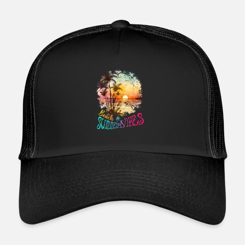 Beach Summer Vibes Surfer Geschenk - Trucker Cap - Schwarz/Schwarz