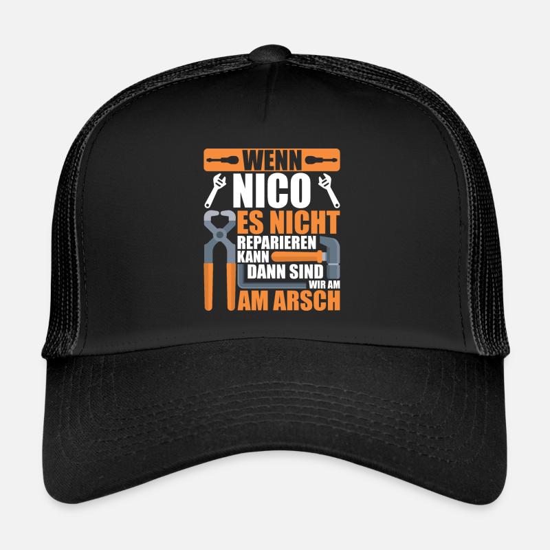 Vorname Nico Name Geburtstag Geschenk - Trucker Cap - Schwarz/Schwarz