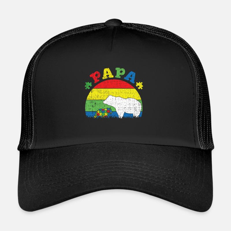 Proud Autism Dad Bear Puzzle Autism Awareness Trucker Cap