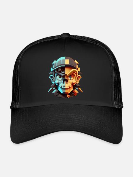 Dude 8bit Pixelart - Trucker Cap - black/black - Front