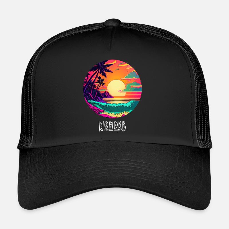 Coucher de soleil à la plage - Casquette trucker  - noir/noir