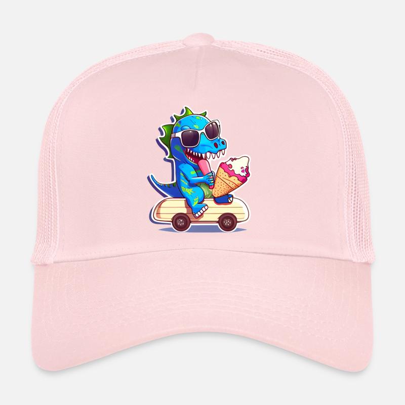 Dino dinosaure sur skateboard mangeant de la crème glacée Casquette trucker 