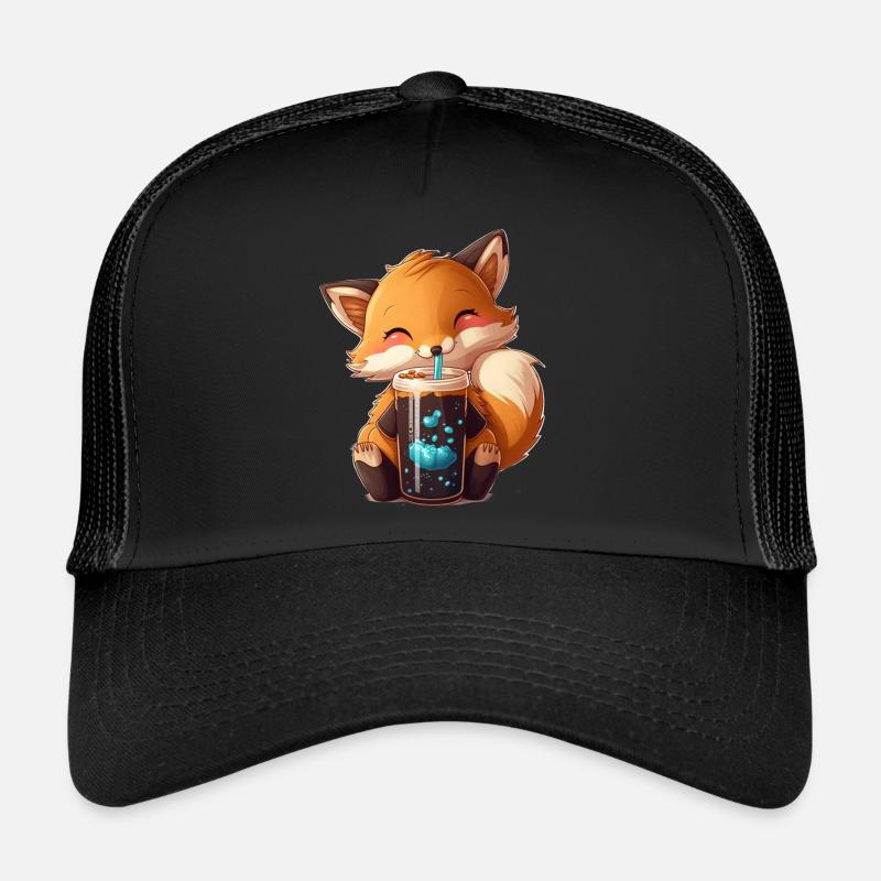 Kawaii Bubble Tea Fox Funny Foxes - Trucker Cap - black/black