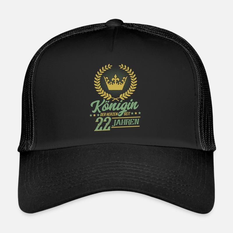 Königin der Herzen seit 22 Jahren - Trucker Cap - Schwarz/Schwarz