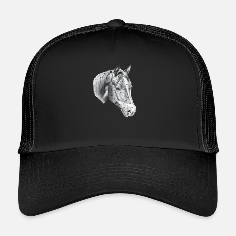 Pferdekopf Bleistiftzeichnung - Trucker Cap - Schwarz/Schwarz