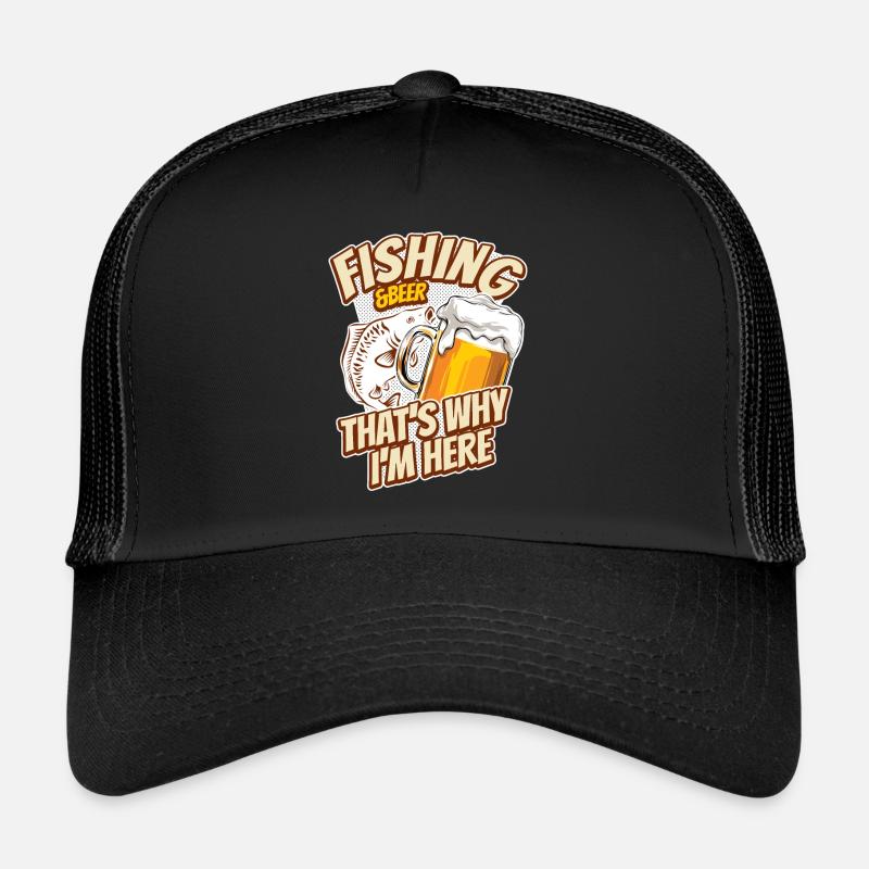 Angeln & Bier - darum bin ich hier - Karpfen - Trucker Cap - Schwarz/Schwarz