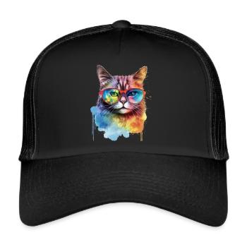 Chat coloré cool avec des lunettes de soleil - Casquette trucker  - noir/noir - Devant