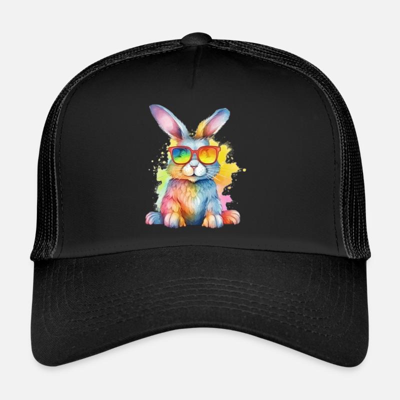 Lapin coloré cool avec des lunettes de soleil lapin Casquette trucker 