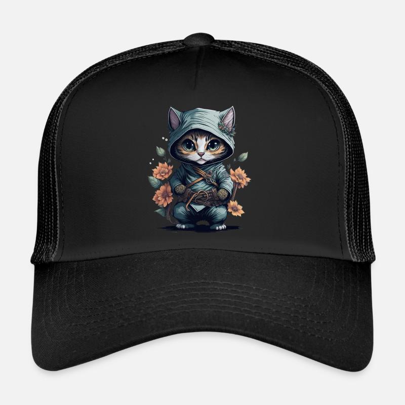 Show your thirst for adventure with the ninja cat - Trucker Cap - black/black