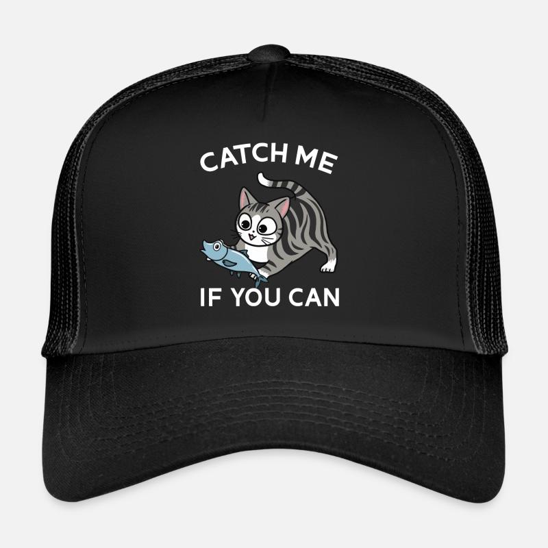 Cute tabby cat with a fish - Trucker Cap - black/black