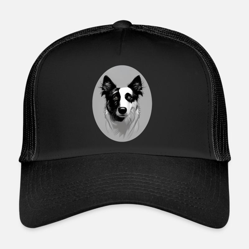 Border Collie Schwarz-Weiß oval - Trucker Cap - Schwarz/Schwarz