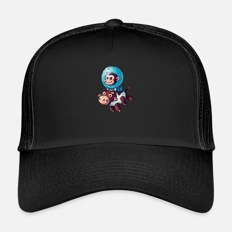 Affe auf Kuh Rakete Schuttle Astronaut Kosmonaut Trucker Cap