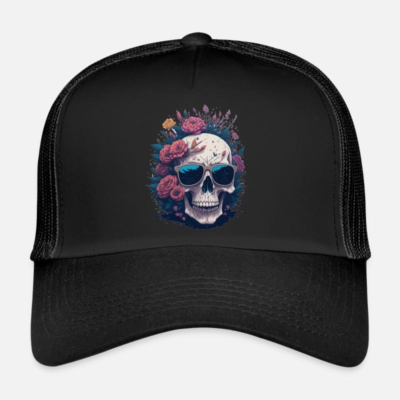 Flower Skull Trucker Cap