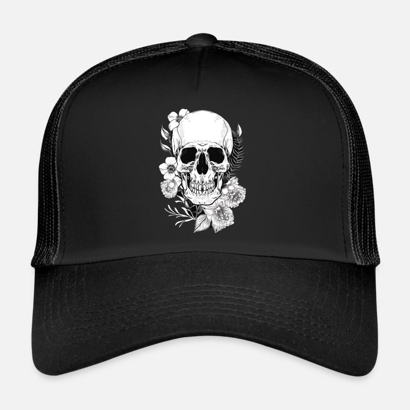 Crâne avec fleurs Art Casquette trucker 