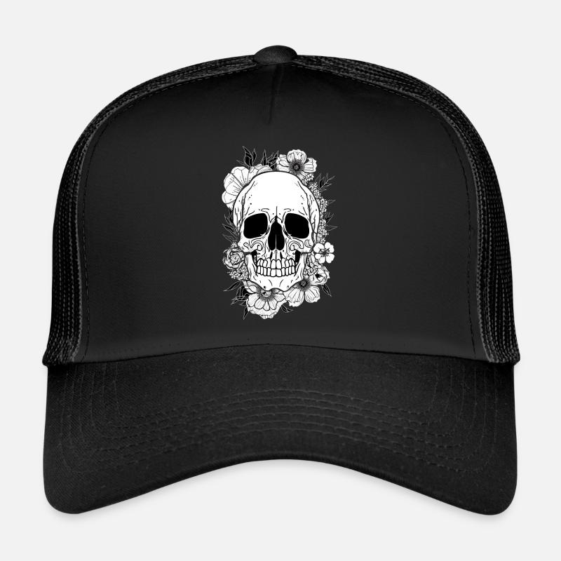 Crâne avec fleurs Art Casquette trucker 