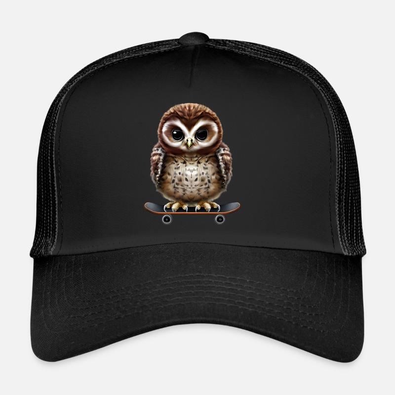 Skater Eule - Trucker Cap - Schwarz/Schwarz