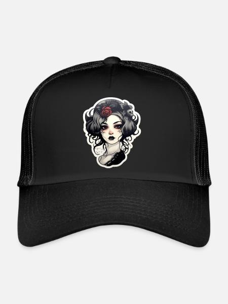 Goth Girl Gothic Red Flower Horror Evil Eye - Casquette trucker  - noir/noir - Devant