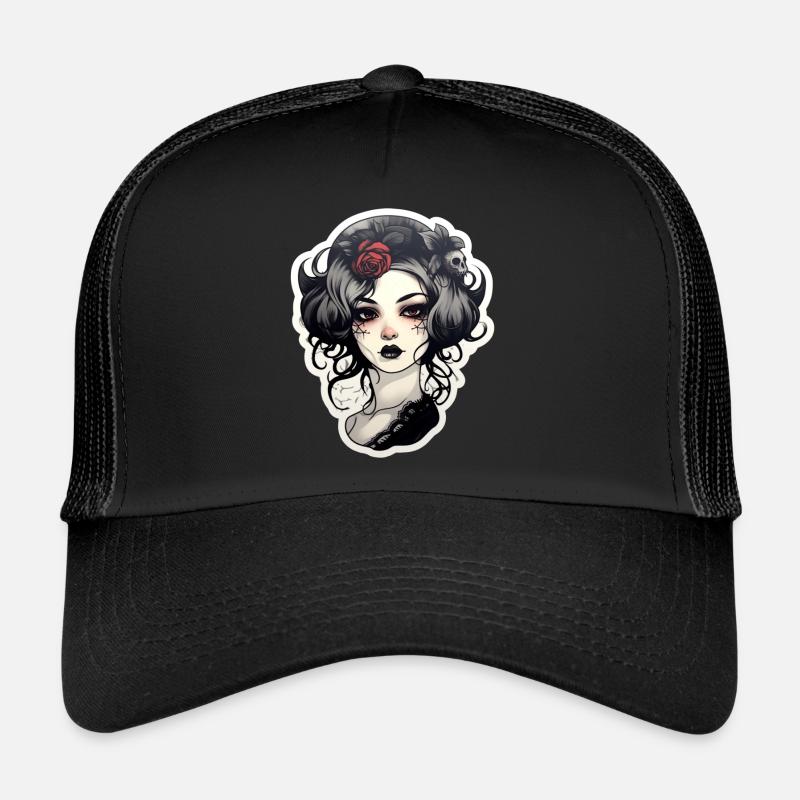 Goth Girl Gothic Red Flower Horror Evil Eye Casquette trucker 