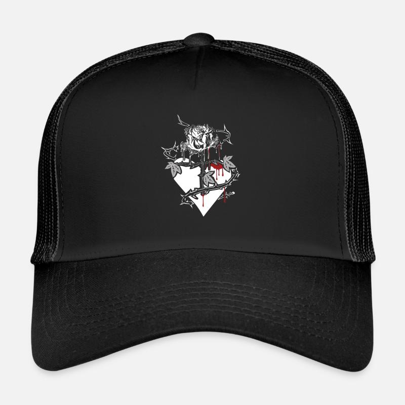 Bleeding rose with cross stem and heart, gift Trucker Cap