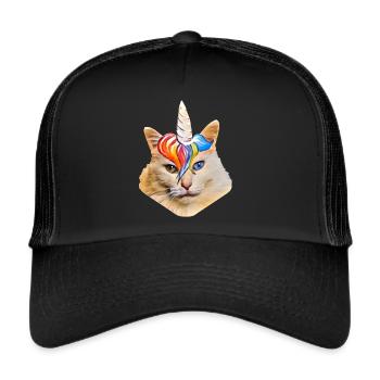 Cool cat with unicorn horn and stylish frieze - Trucker Cap - black/black - Front