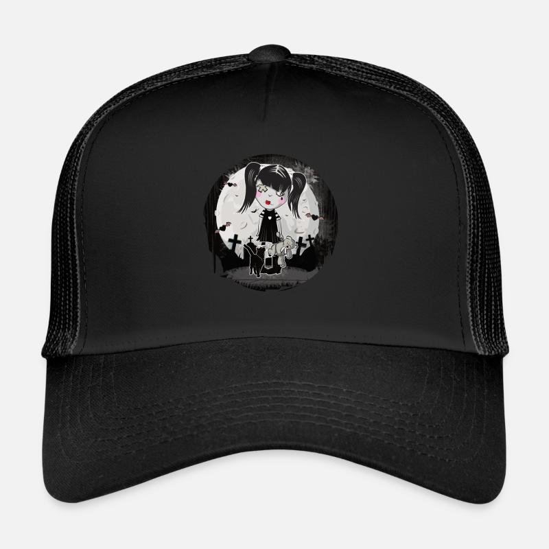 Gothic Emo Girl Geschenk Halloween - Trucker Cap - Schwarz/Schwarz