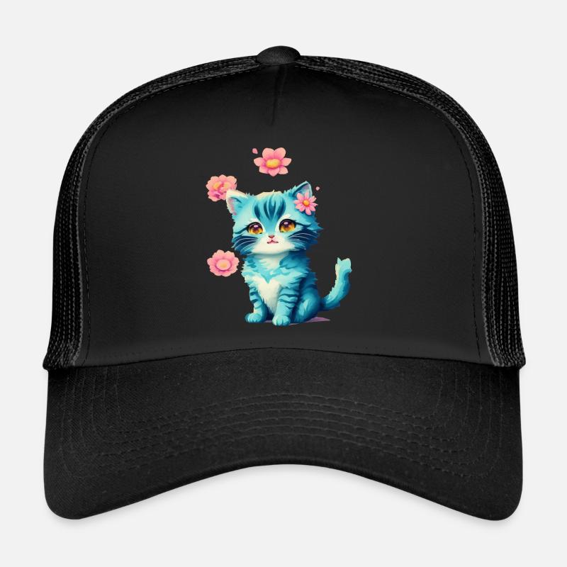 Un chat espiègle aux rêves fleuris Casquette trucker 