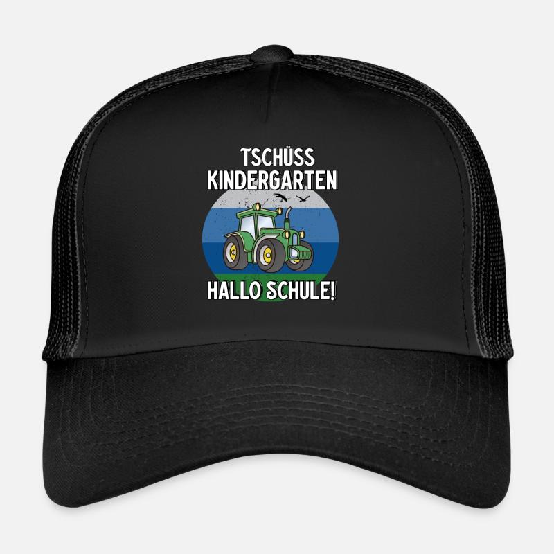 Traktor Tschüss Kindergarten Hallo Schule - Trucker Cap - Schwarz/Schwarz