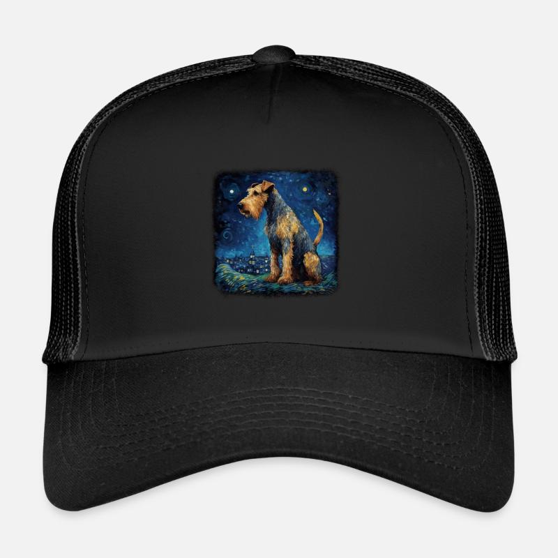 Airedale Terrier Van gogh starry night - Trucker Cap - Schwarz/Schwarz