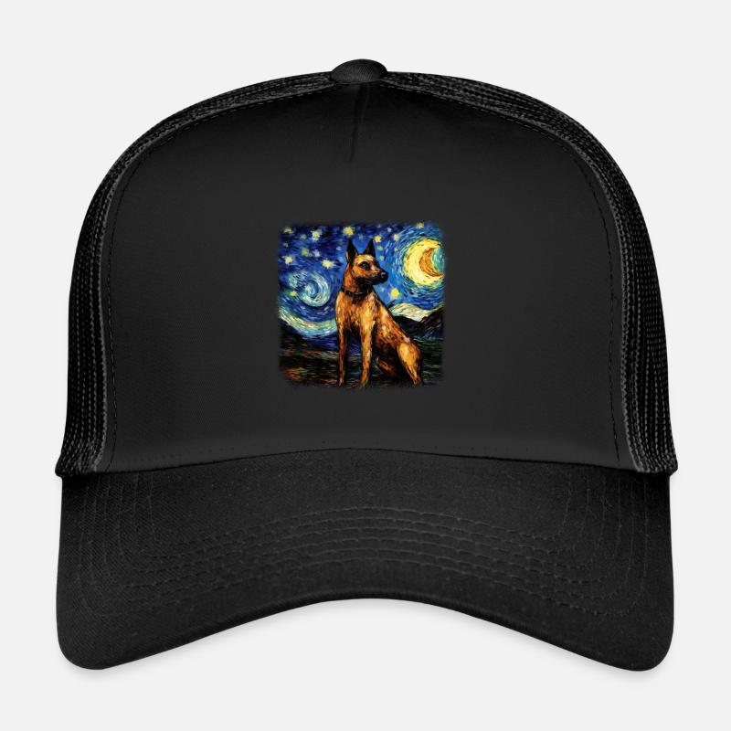 Belgian Malinois Van gogh starry night - Trucker Cap - Schwarz/Schwarz