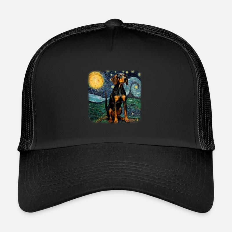 Black and Tan Coonhound Van gogh starry night - Trucker Cap - Schwarz/Schwarz