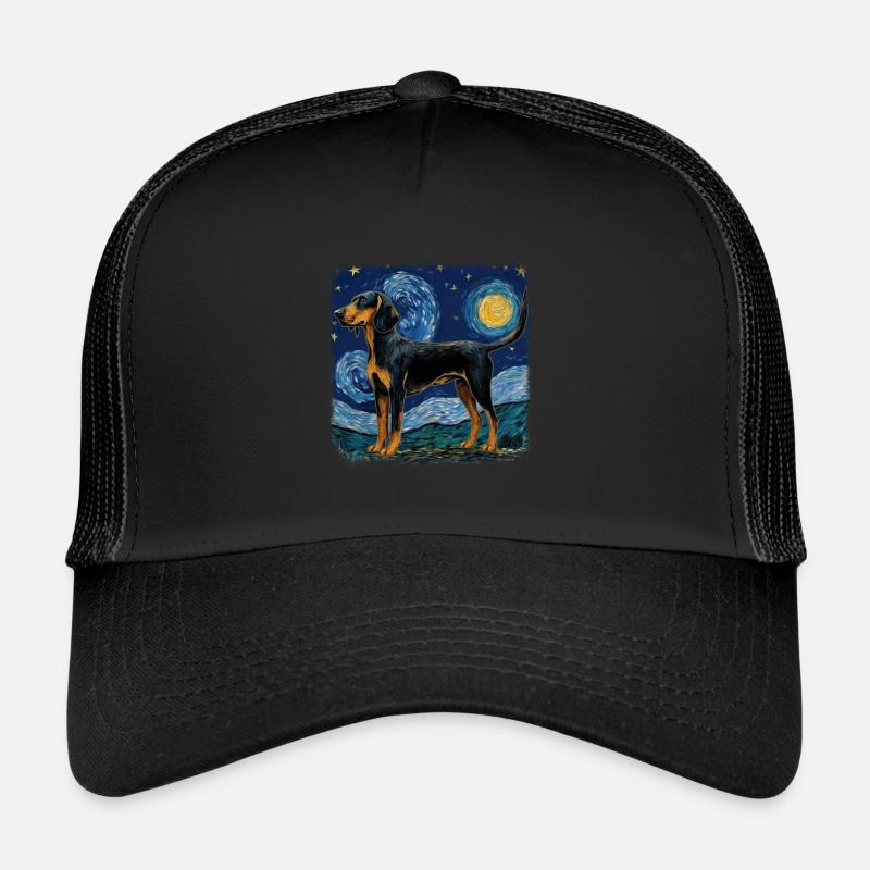 Black and Tan Coonhound Van gogh starry night - Trucker Cap - Schwarz/Schwarz