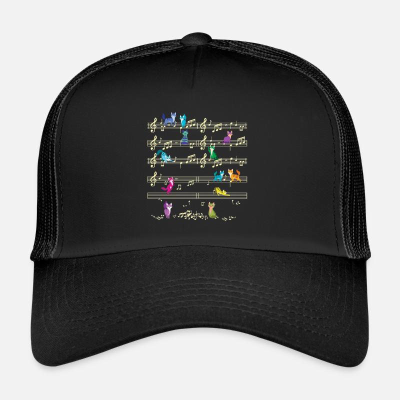Colorful Kitten Playing On Musical Notes Musician - Trucker Cap - black/black