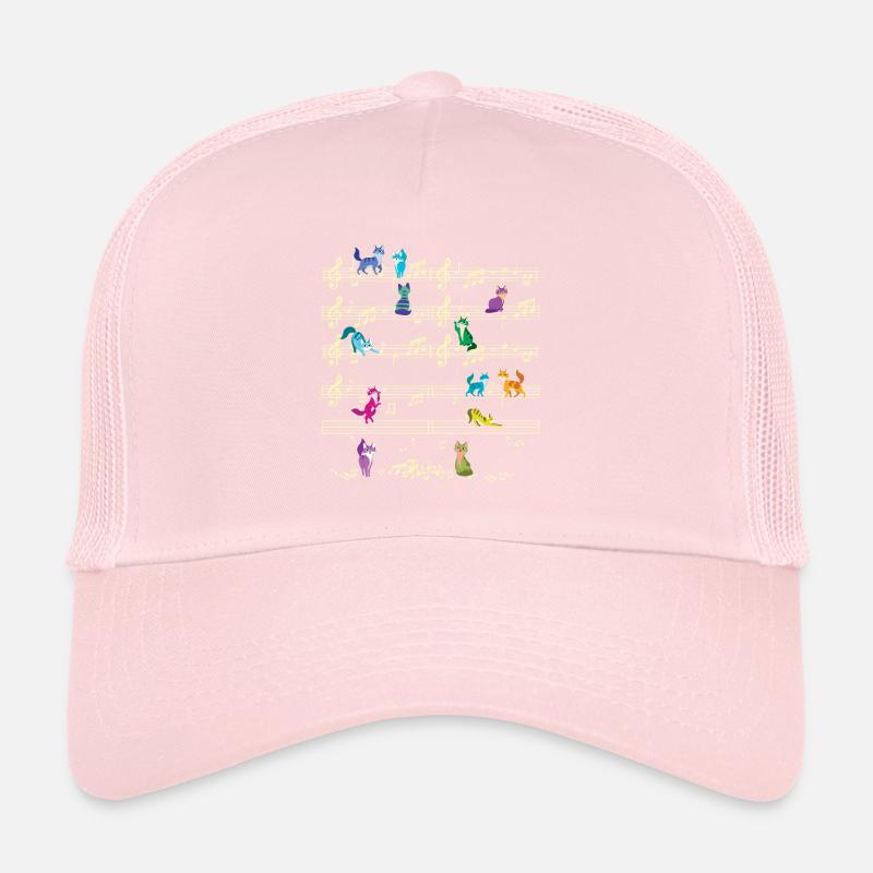 Colorful Kitten Playing On Musical Notes Musician Trucker Cap