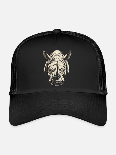 Rhino Africa Animal Motif Wildlife Animal Safari - Trucker Cap - black/black - Front