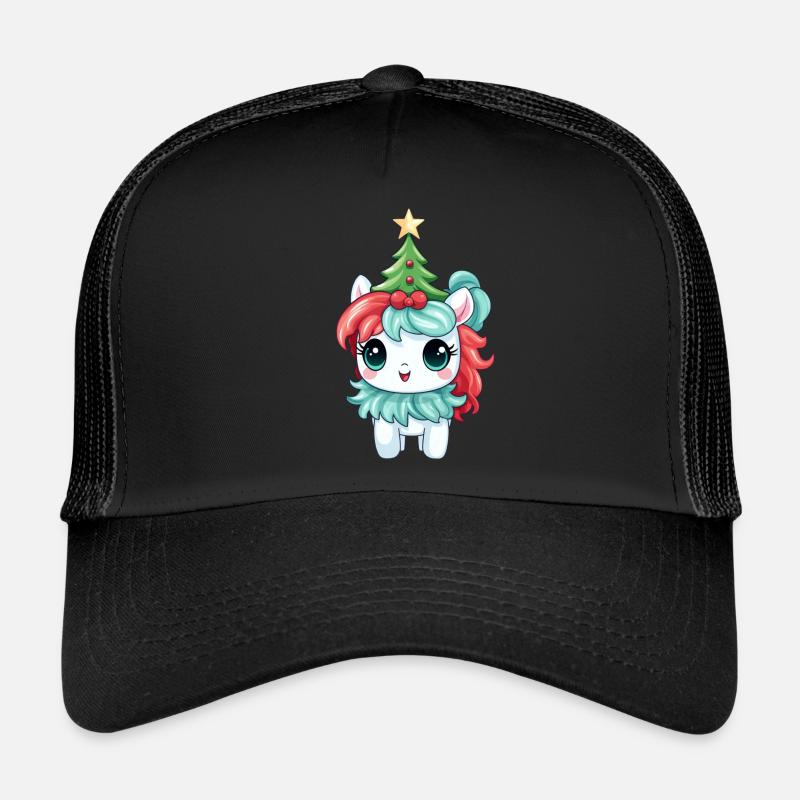 Weihnachtliches Einhorn mit Tannenbaum und Trucker Cap