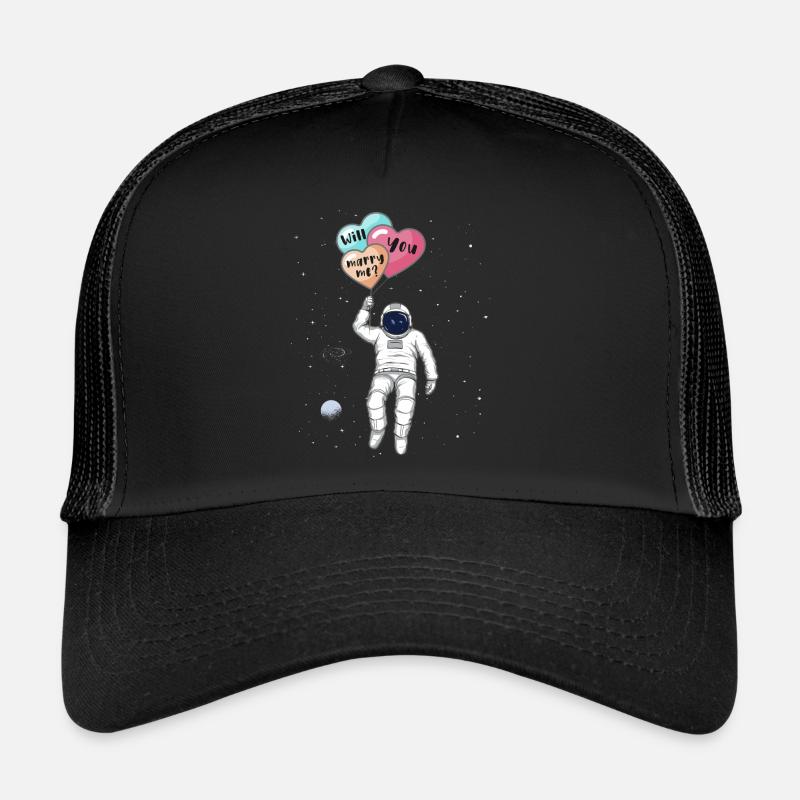 Est-ce que tu m’épouses, astronaute dans l’espace - Casquette trucker  - noir/noir