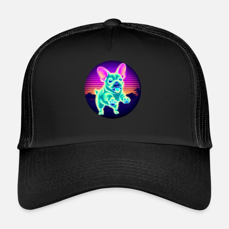 Bouledogue Français néon coucher de soleil Casquette trucker 