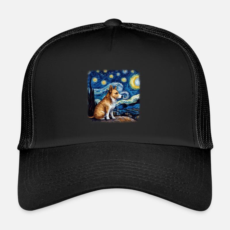 Nuit étoilée galloise Corgi Van Gogh Casquette trucker 