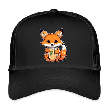 Cute Fox with Bubble Tea - Trucker Cap - black/black - Front