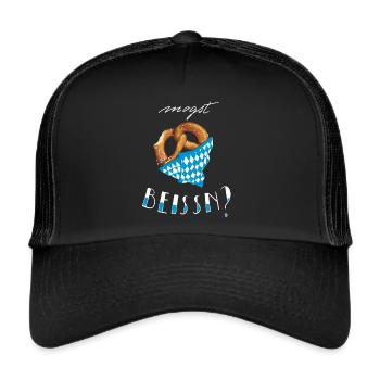 Bayern Breze "Mogst beissn?" - hell - Trucker Cap - Schwarz/Schwarz - Vorne