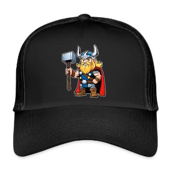 Niedlicher Thor im Comic Style - Trucker Cap - Schwarz/Schwarz - Vorne
