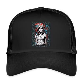 Tattoo Mädchen - Cooles Mädchen Frau Tattoo - Trucker Cap - Schwarz/Schwarz - Vorne