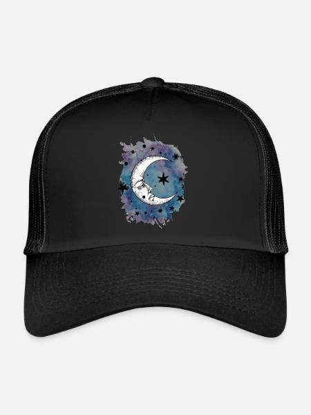 Lune étoiles aquarelle aquarelle espace extra-atmosphérique - Casquette trucker  - noir/noir - Devant