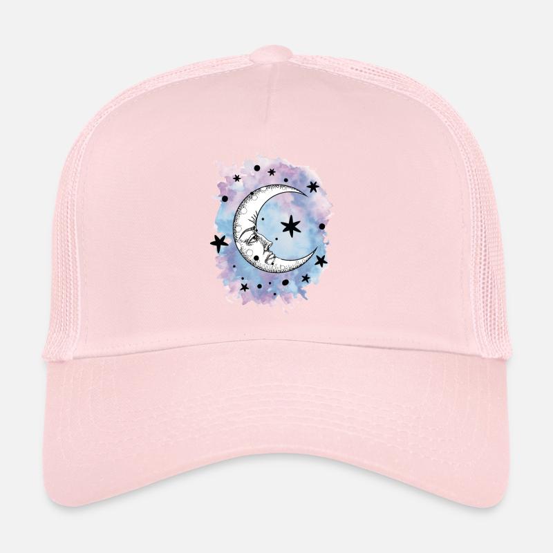 Lune étoiles aquarelle aquarelle espace extra-atmosphérique Casquette trucker 