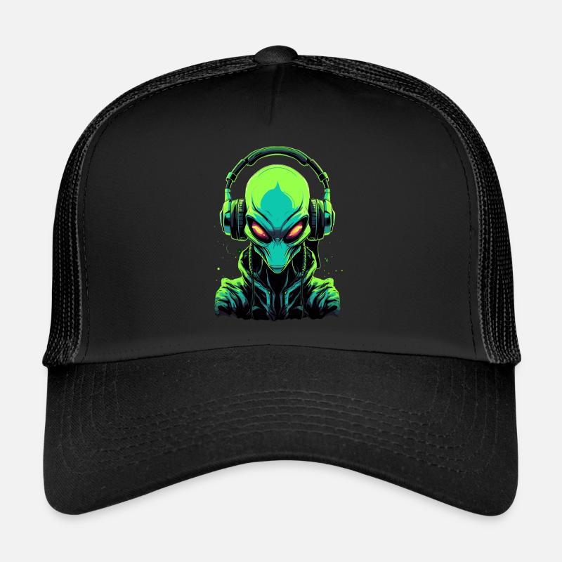 Alien avec des écouteurs Extraterrestrial DJ Music Casquette trucker 