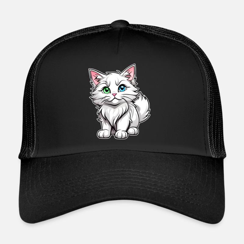 Chat blanc mignon avec des yeux différents - Casquette trucker - noir/noir