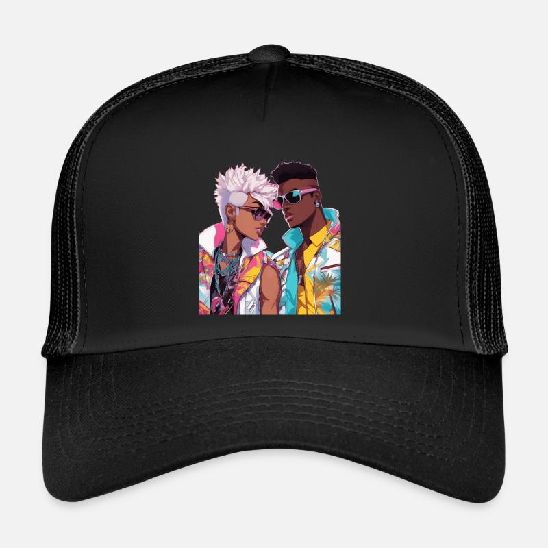 Anime-Herz überspringt Beats - Trucker Cap - Schwarz/Schwarz