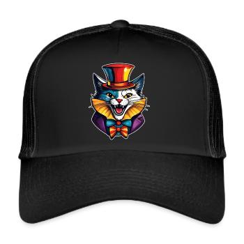 Coole Horror Clown Katze - Trucker Cap - Schwarz/Schwarz - Vorne