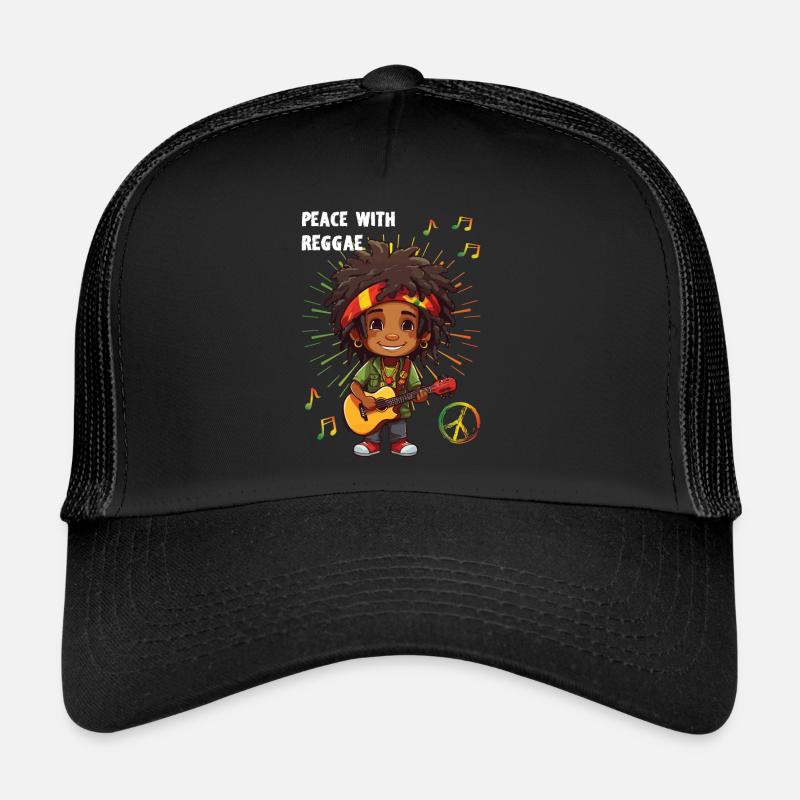 Peace with Reggae Rastaboy - Trucker Cap - Schwarz/Schwarz