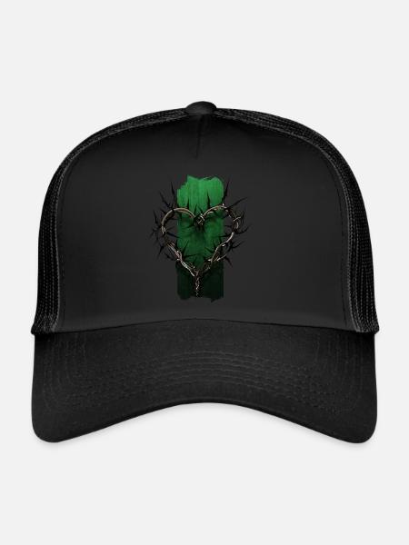 Dévotion épineuse : branche d’épine en forme de cœur - Casquette trucker  - noir/noir - Devant
